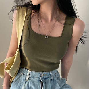 Real Price Korean Versatile Knitted Camisole Short Slim Fit Inner Sleeveless Top for Women