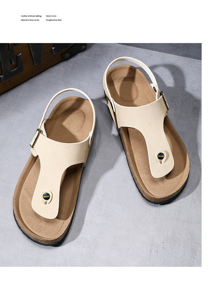Dép sandal nam quai ngang kẹp chân đế gỗ phong cách Birken, thoáng khí đi biển — Màu đen, Nâu vàng, Trắng be chi tiết 14