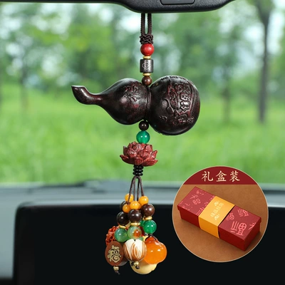 Car Rearview Mirror Pendant Men | Car hanging - good-fortune-and-wealth-gift-box-mahogany-beaded-gourd-pendant