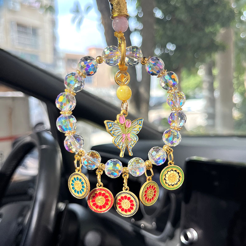 Lingyin の同じスタイルの 5 方向の富の神車吊り下げカラフルなクリスタルそろばんロック祝福バッグハイエンド車の装飾安全な車のペンダントドロップシッピング|undefined