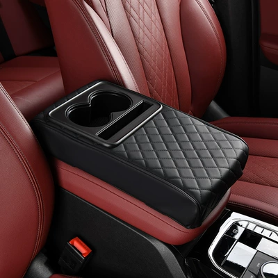 Car Armrest Box Pad Heightening Pad Universal Model for Vehicles with Central Compartment Without Side Pockets, Integrated Phone Holder, Cup Holder, and Storage Box (Armrest box pad) - box-style-large-diamond-black-armrest-cushion