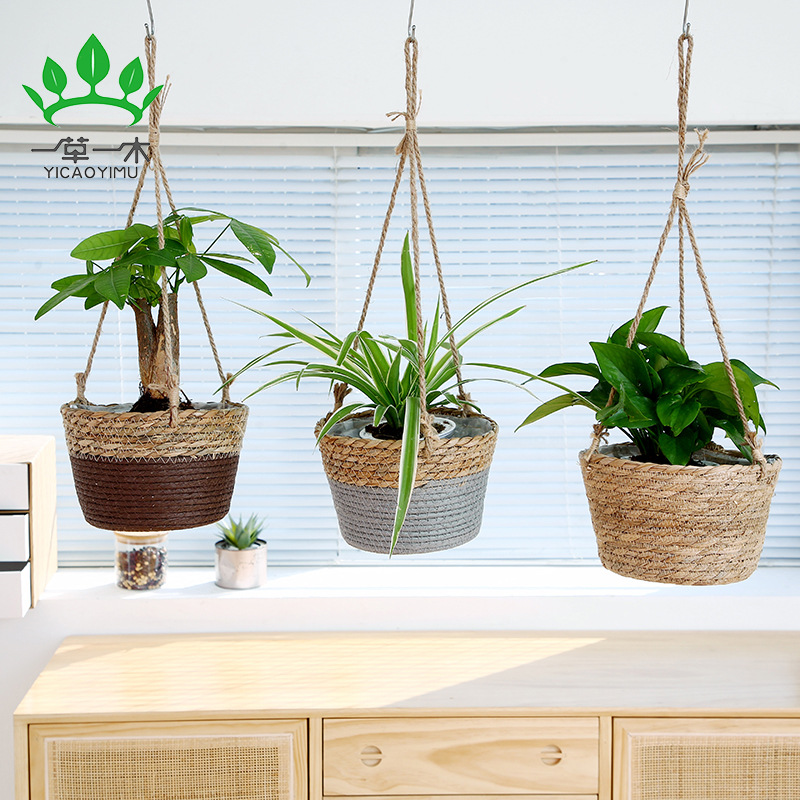 Bestselling woven grass planter hanging basket, handmade hanging pot, woven pot cover, home decoration planter basket