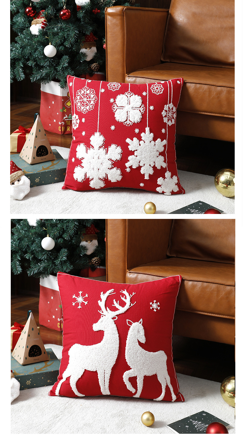 Federa natalizia in puro cotone ricamato Fodera per cuscino natalizio per divano cartone animato alce fiocco di neve Federa natalizia_voghion.com