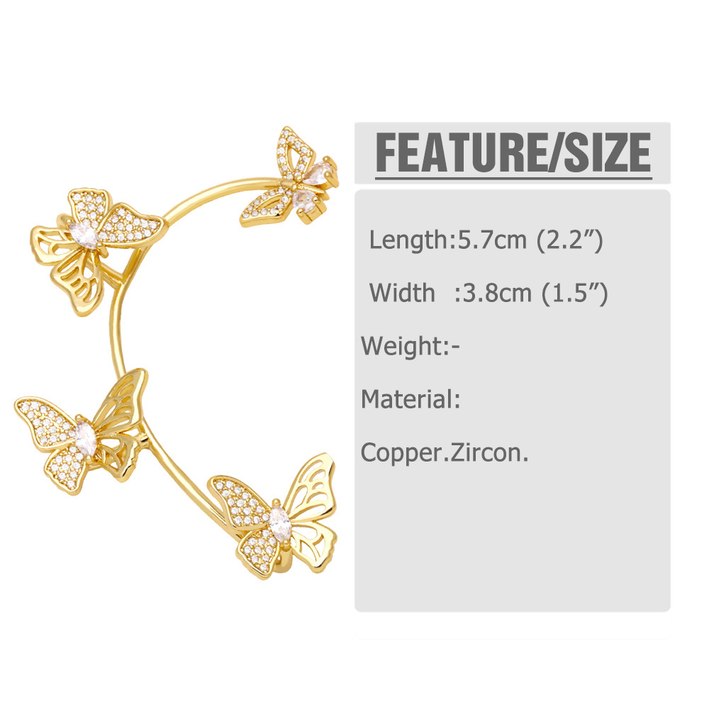 Simple Butterfly Copper Gold-plated Inlaid Zircon One-piece Ear Clips display picture 2