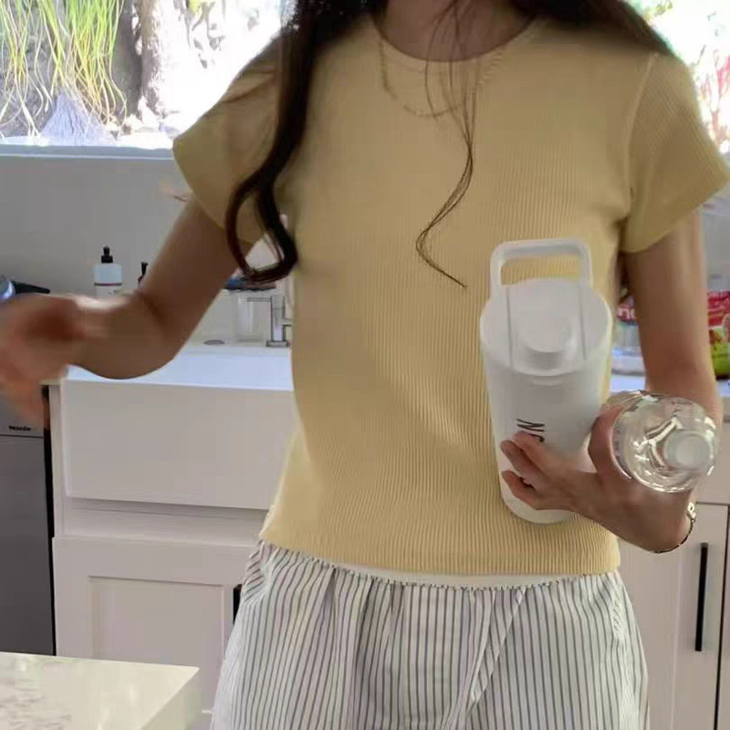 No Returns or Exchanges 2025 Summer New Korean Dongdaemun Ou*Ce Solid Color Simple Round Neck Pullover Short-Sleeve T-Shirt Top