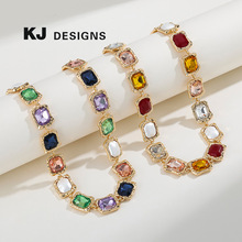 肯杰 原创设计新款合金玻璃色彩镶钻项链女 欧美跨境时尚气质项饰