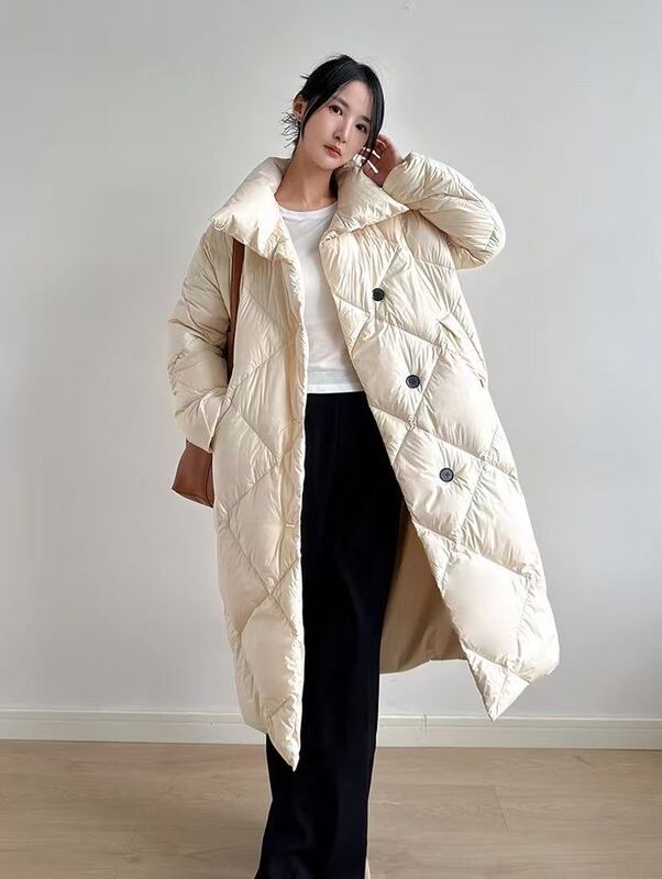王菲同款菱格轻奢羽绒服女长款过膝2025冬季新款休闲宽松显瘦90绒|undefined
