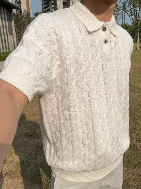 老钱风针织POLO衫男短袖夏季2025新款美式复古衬衫翻领T恤高级感|undefined