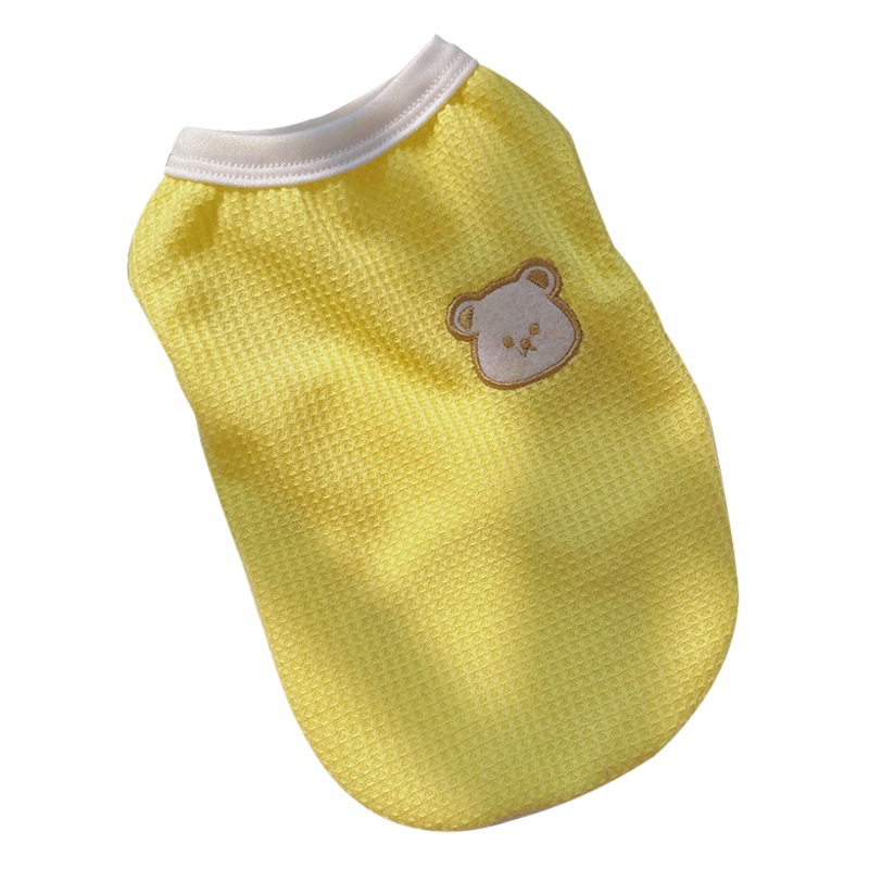 Primavera y verano nuevo tres colores waffle oso chaleco mascota lindo bordado de dibujos animados chaleco perro gato ropa