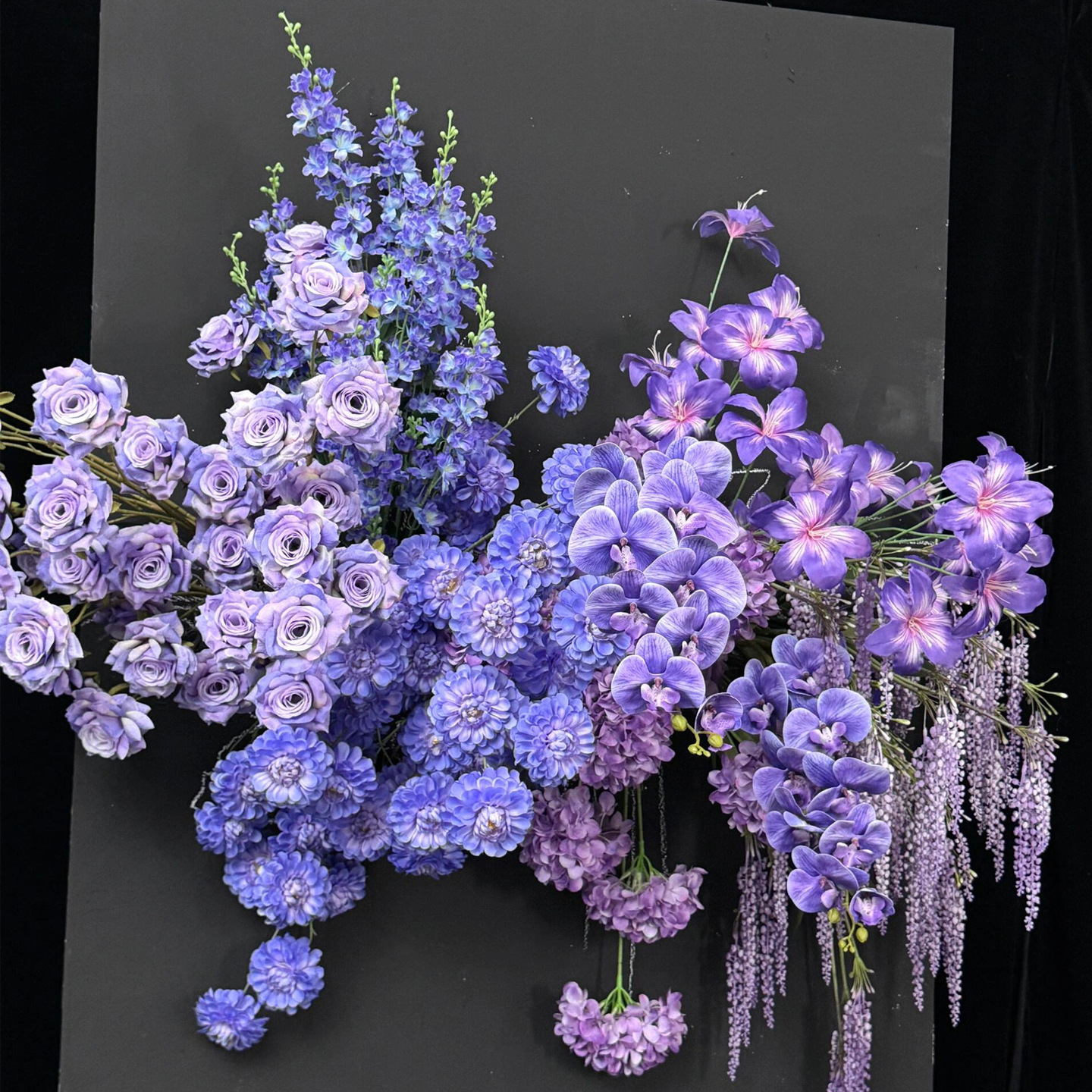 紫色仿真花婚庆用花场景布置假花造景玫瑰绣球蝴蝶兰紫色花仿真花