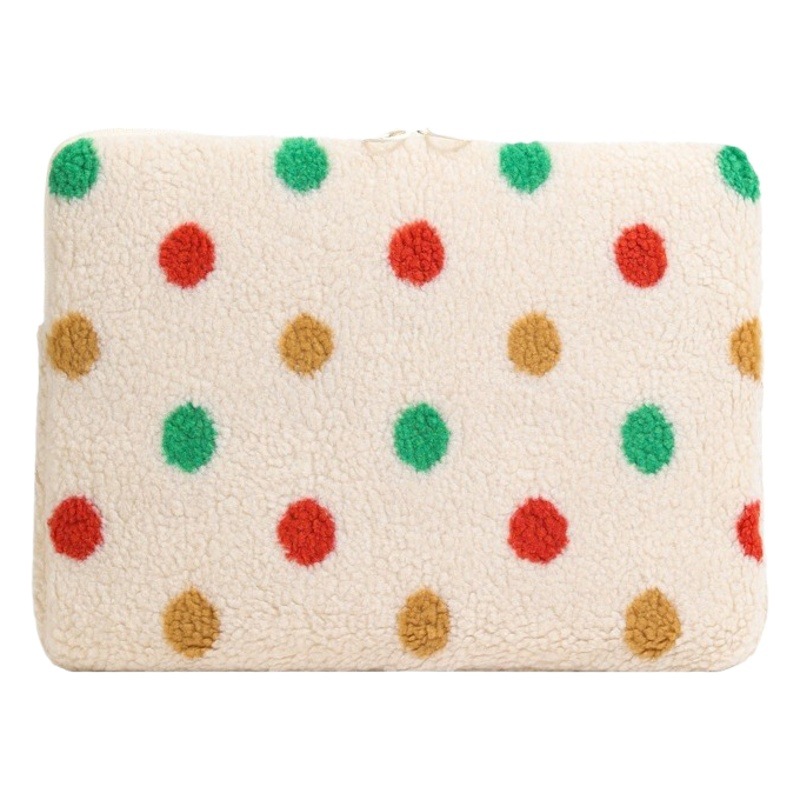 K-Style of the New Colorfulful Polka Dot Plush Computer Bag Tablet Bag Ins Plush Versatile Liner Bag Popular Cosmetics Bag