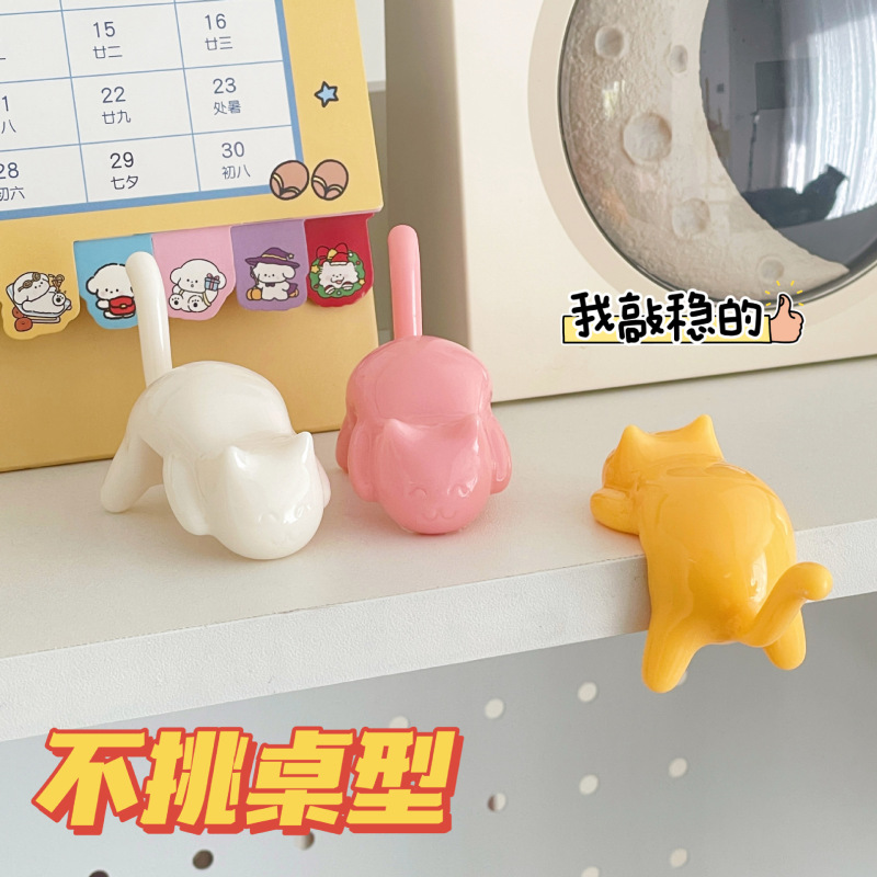 可爱猫咪桌边挂钩家用玄关洗漱台无痕免打孔粘钩强力承重免钉钩子|undefined