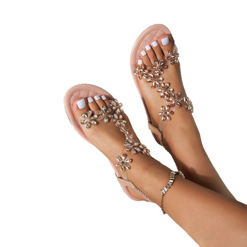 New square flat sandals with large size, floral fairy style, transparent strap, casual and versatile flat sandals
