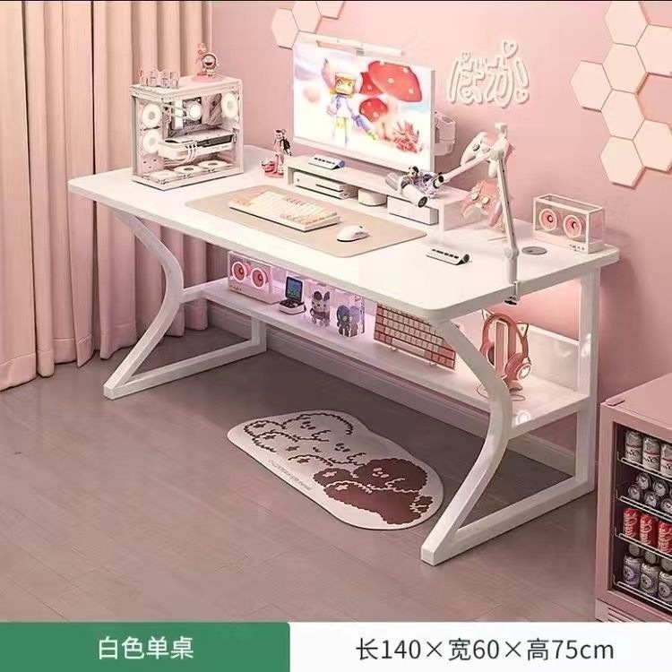 [C-shaped shelf with shelves + thickened desktop] 140cm Cloud White
