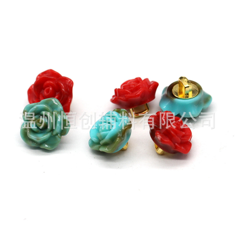 11mm Hengchuang plastic flower high foot hand sewn button metal foot rose button shirt shirt button wholesale