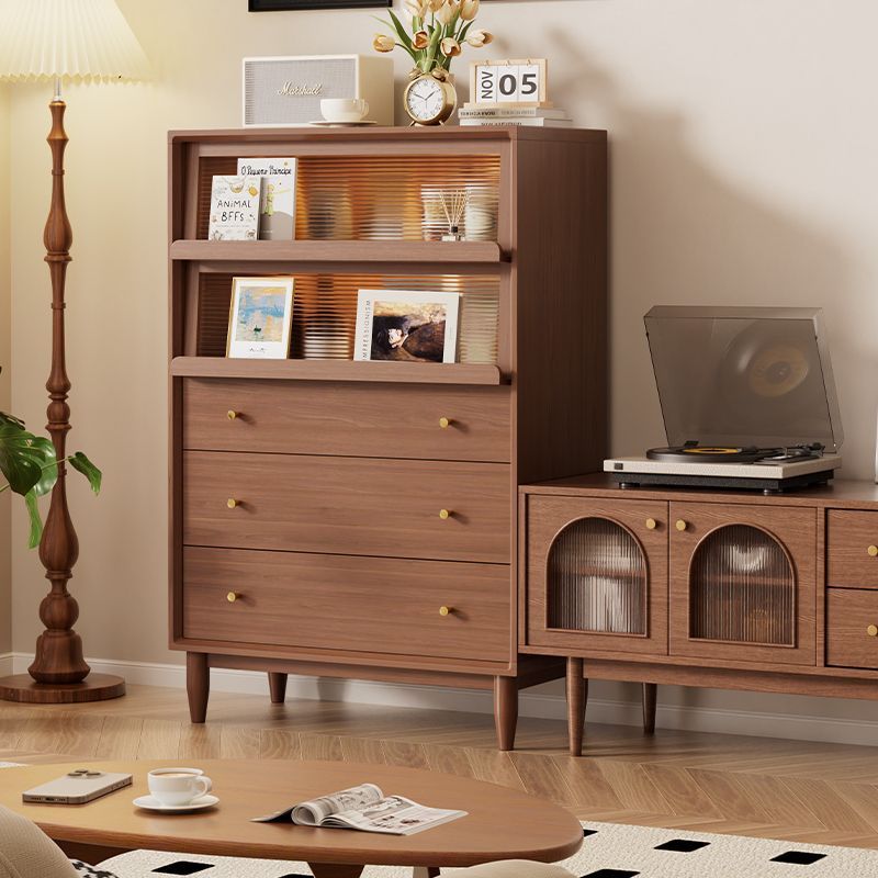 Household Solid Wood Chest of Drawers Floor-Standing Storage Locker Integrated Japanese Magazine Cabinet Glass Storage Cabinet Living Room Sideboard