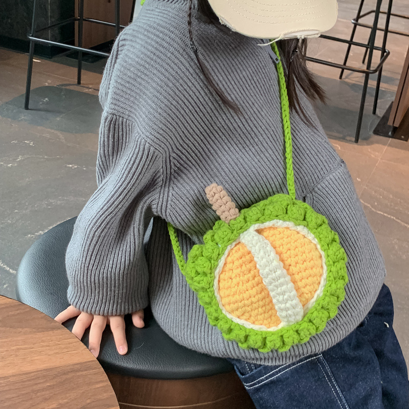 Hombre y mujer ganchillo tejido a mano bolso de hombro Durian muñeca bolso de mochila infantil lindo mini bolso