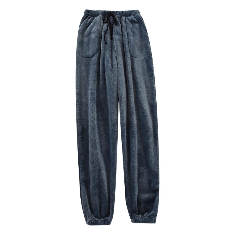 Men's Pajama Pants Fleece-Lined Thickeneded Warm Pants Pants Autumn and Winter Flannel Cuffed Home Wear Pants Large Size Loose