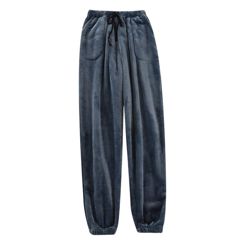 Мужские теплые пижамные брюки на флисовой подкладке, осенне-зимние фланелевые брюки для дома с манжетами, свободный крой большого размера.