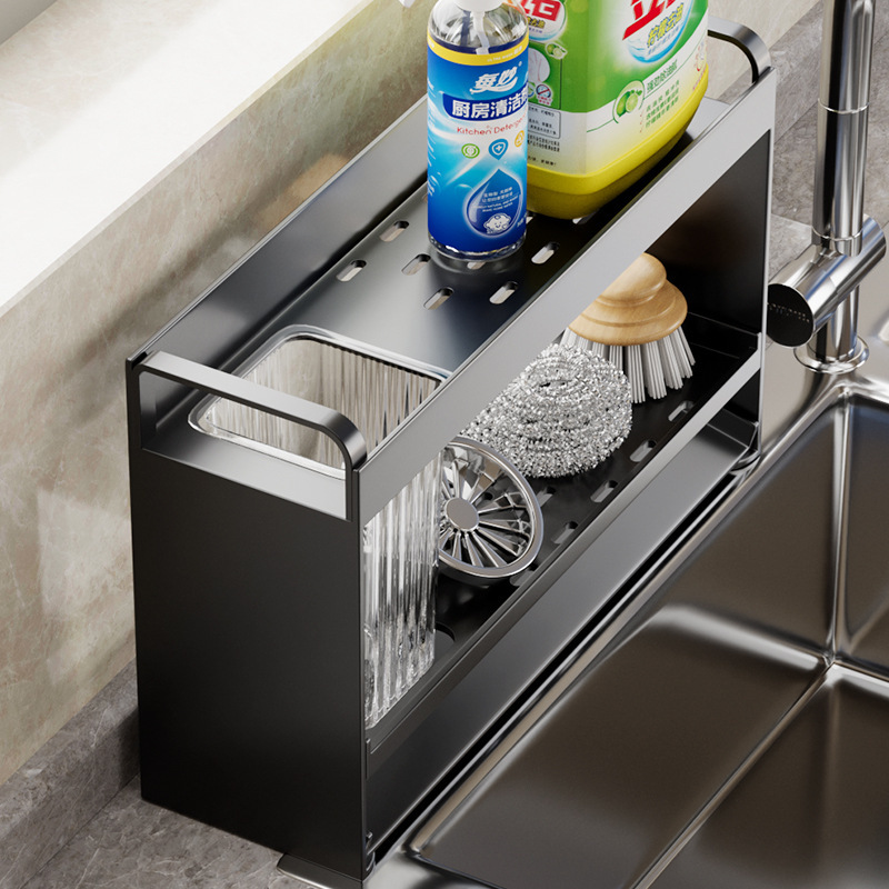 Fregadero de la cocina rack de almacenamiento grifo trapo drenaje rack fregadero detergente para lavar platos bola de acero esponja cesta de almacenamiento