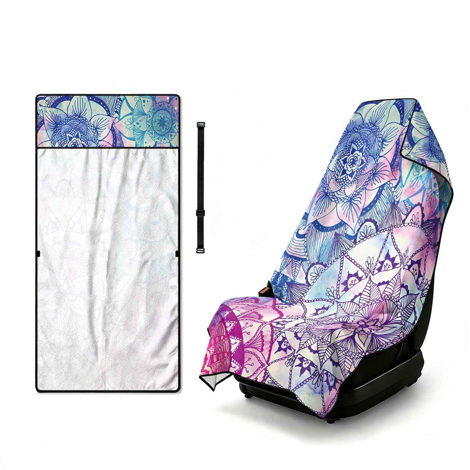 Printed bath towel and car seat cover 2-in-1, ultra-fine fiber outdoor beach and car dual-use universal seat cushion