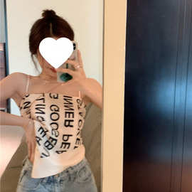假日拜占庭三喜字母抹胸不规则度假丝巾罗马背心女吊带