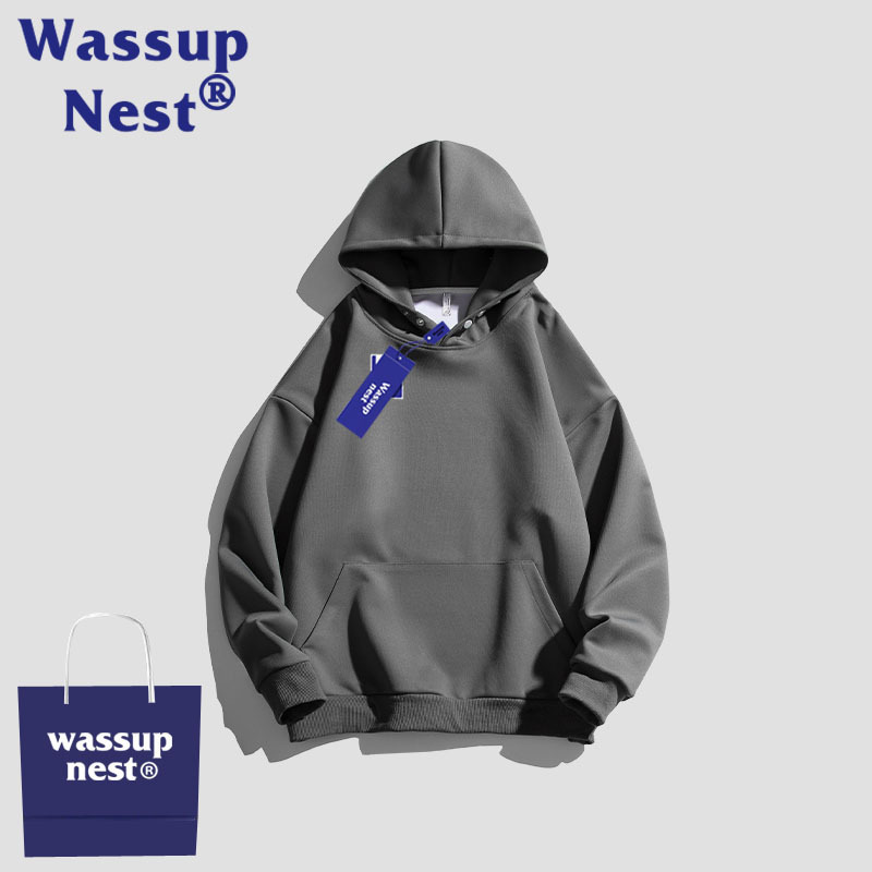 WASSUP NEST hooded sweater men's autumn spring and autumn 2024 new fashion brand heavy American plus size pullover