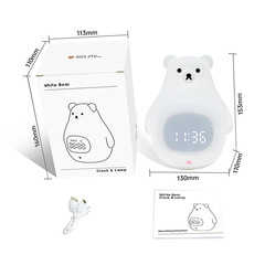 White Bear Alarm Clock Night Light Charging Student Bedroom Bedside Atmosphere Lamp Goddess Day Gift Birthday Gift Dim Table Lamp