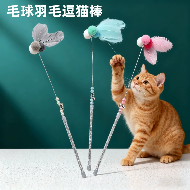 Кошачья палочка оптовые производители колокольчик звук перо игрушка для кошек взрывы длинный стержень из устойчивой к укусам стальной проволочной палочки для кошек