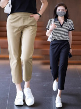 夏薄款大码冰丝八分休闲裤女高腰显瘦小个子胖妹妹弹力宽松直筒裤