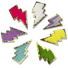 跨境毛巾绣金边格利特雷闪电热熔胶补丁熨烫布贴电脑绣花服装辅料