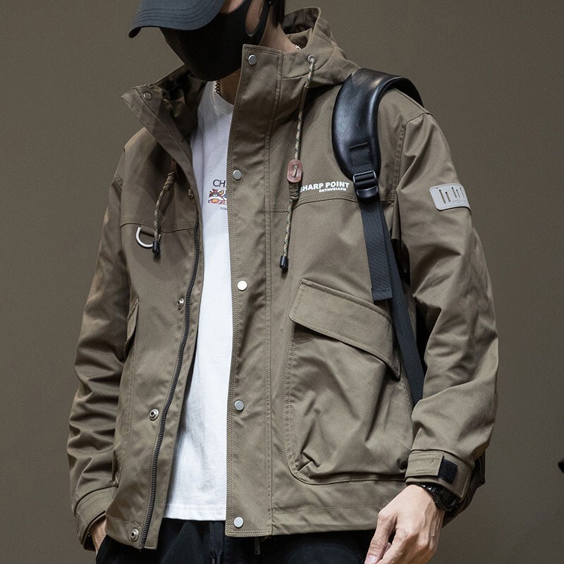 American-style Hooded Crock Jacket Men's Spring and Autumn Trendy Brand Plankton Handsome Coat Heavy Industry Loose Charge Clothes Waterproof Aviator