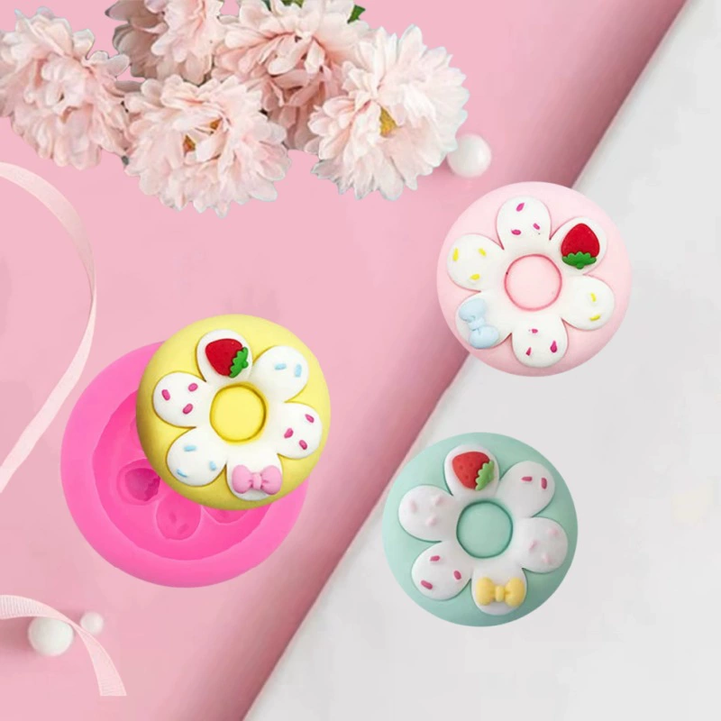 Strawberry with bow, donut, slime, silicone mold, acrylic compact fondant, handmade