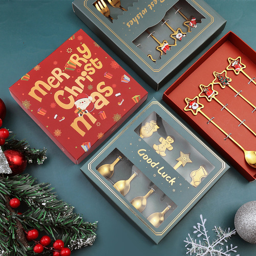 J cross-border Christmas spoon and fork set cartoon cute Christmas spoon creative Santa Claus dessert spoon and fork gift box