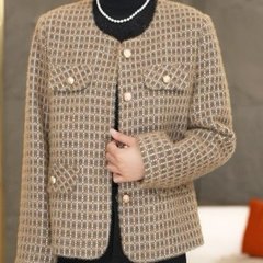 一件代发直播爆款2025秋季新款时尚圆领长袖小香风西装外套上衣女