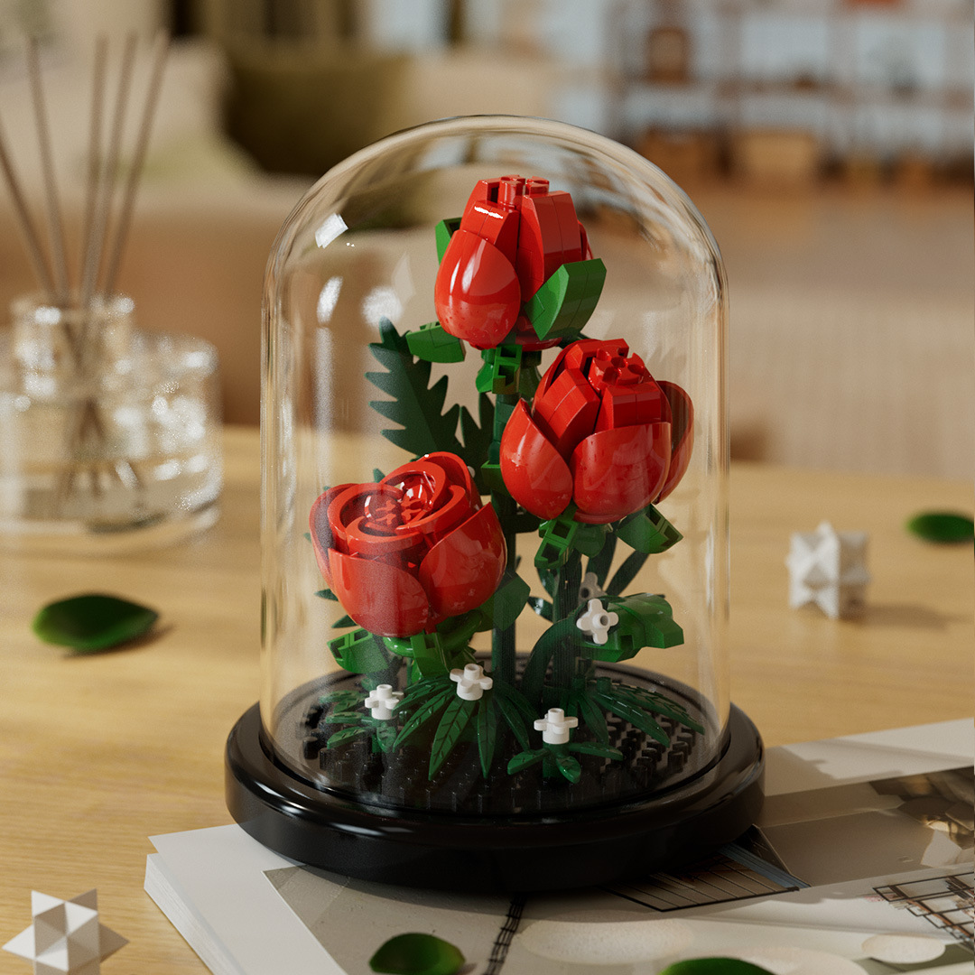 Caja de flores compatible con palabras clave de alta rosa bloques de construcción buquete de flores inmortales juguetes de ensamblaje ornamentos hechos a mano regalos de Año Nuevo
