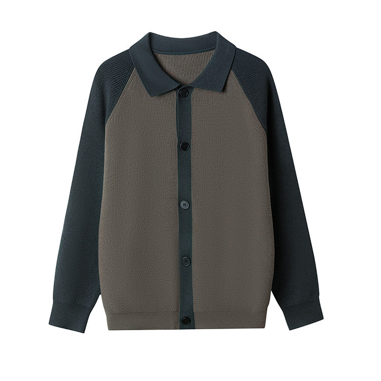 Botón polo cuello contraste suéter cardigan hombre nuevo otoño invierno cross-border mangas casuales sueltas camisa de punto coreana