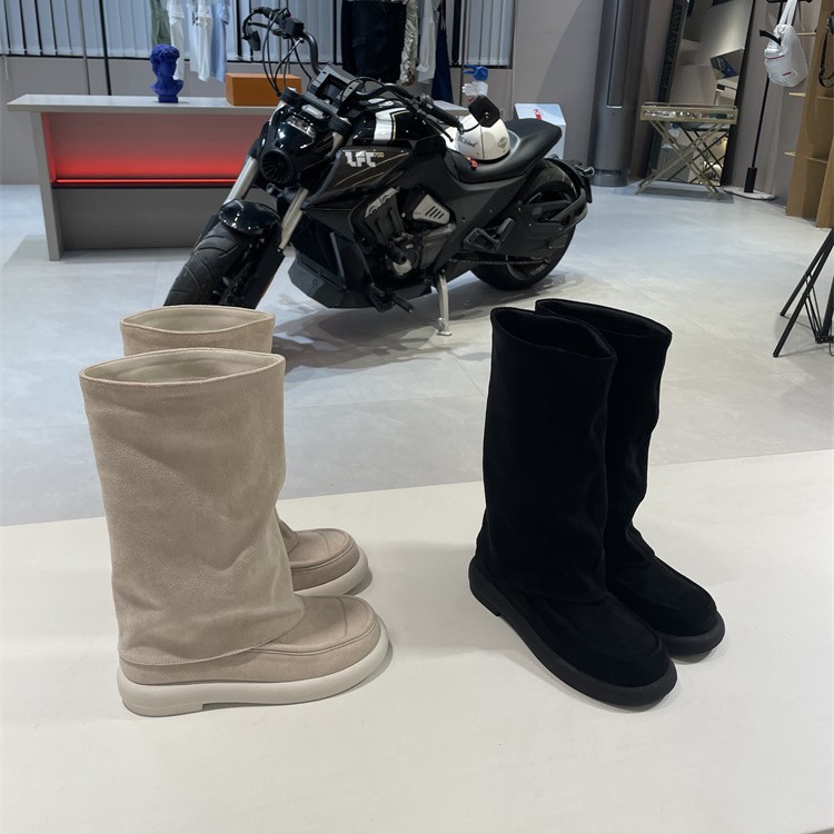 牛革版 ~ フランス本革厚い底の白いブーツ女性冬の新型ズボンの靴の騎士靴のブーツのブーツ