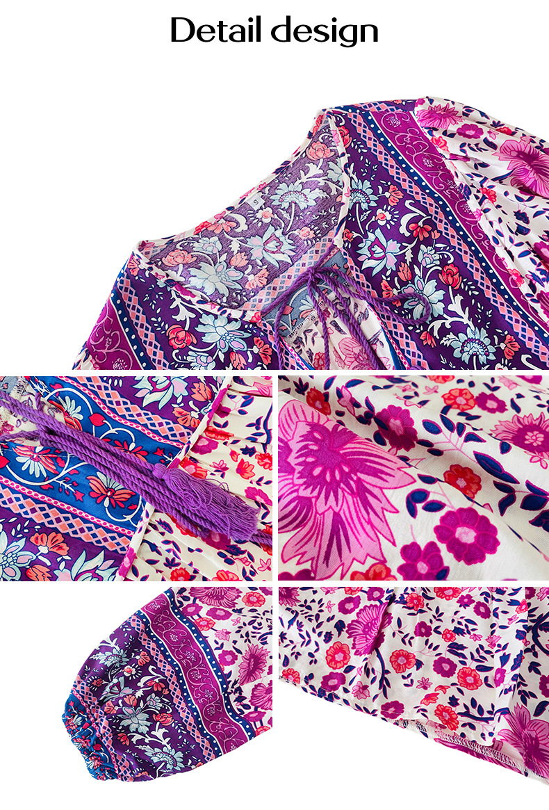 Image of Summer Women's Blouse Casual Bohemian Printed Long Sleeve Loose Fit Shirt