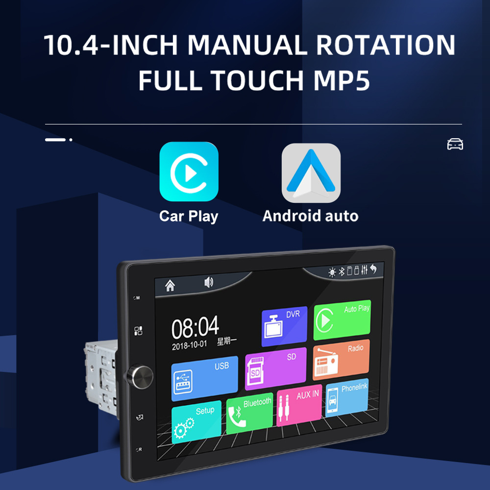 10.4inch Carplay Single Stick Mp5 Player 360 Rotation Capacitive Touch Screen Car Bluetooth Radio 12V