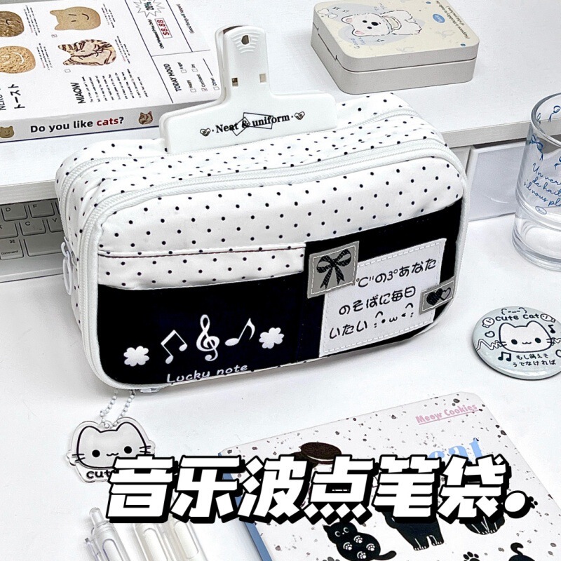 小红书同款波点小猫笔袋薄荷绿小众创意可爱学生大容量文具收纳袋|undefined