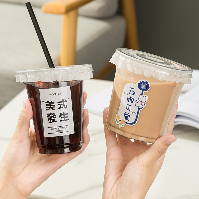 일회용 뜨거운 음료 컵 고온 저항 투명 플라스틱 컵 상업용 PP 커피 우유 차 컵 두껍게 포장 컵