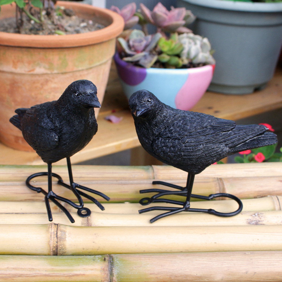  Halloween New Crow Set Two Resin Ornaments Simulation Crow Ghost Festival Party Desktop Garden Decoration Now