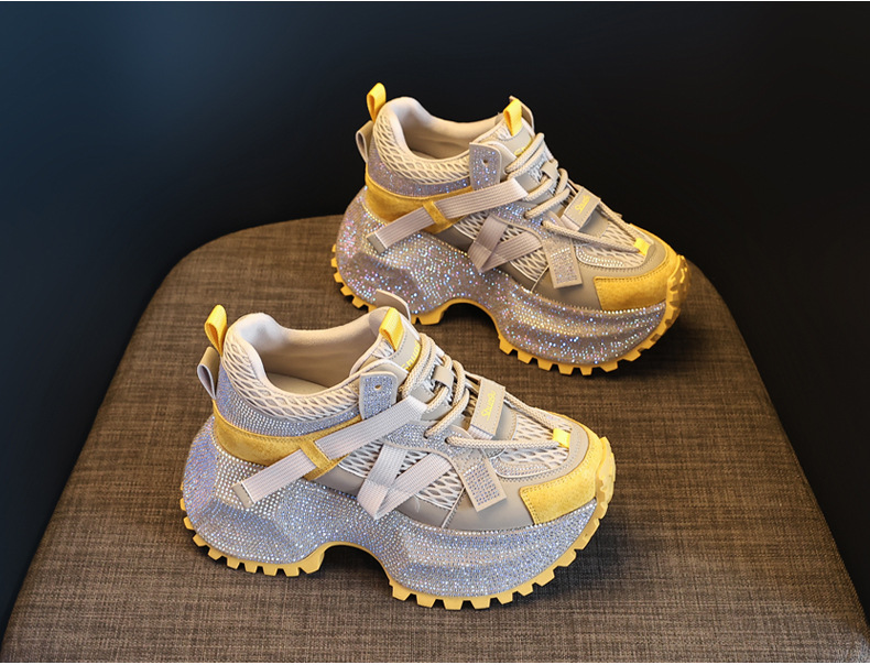Giày sneaker nữ đế dày đính đá phối màu phong cách bố — đen chi tiết 4