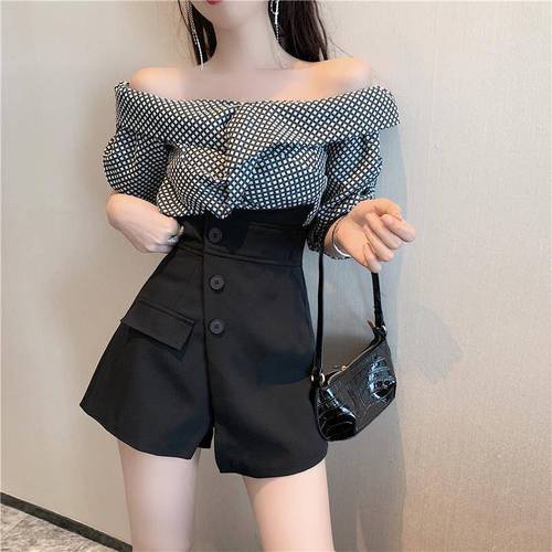 High-waisted Slant Buttoned Asymmetrical Short Skirt Dress for Women, Summer Slimming A-line Skirt Pants, Suit Wide-leg Skirt Pants