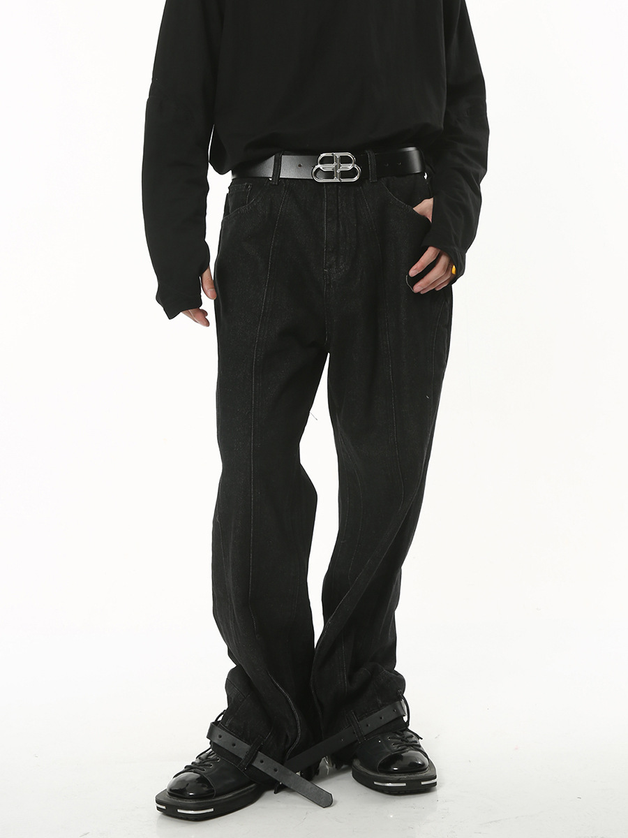 Mtlclothes ropa de Hombre | 2023 otoño americano retro diseño lavado jeans Pantalones rectos sueltos