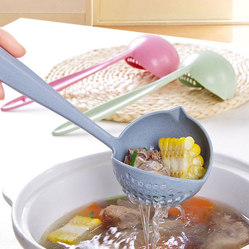 Soup spoon colander two-in-one long handle filter spoon plastic large spoon hot pot spoon wheat straw spoon plastic spoon