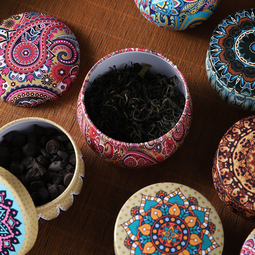 Multicolored Candle Jar Round Retro Scented Candle Tea Candy Storage Box Thick Mini Ethnic Style Small Iron Can