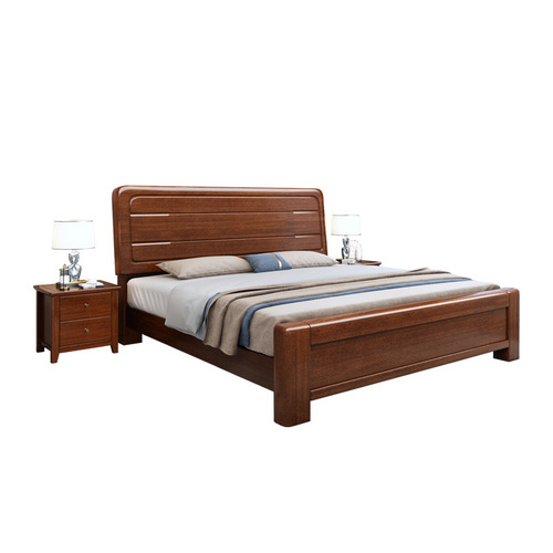 Modern Chinese style golden walnut bed 1.5 simple style bedroom furniture solid wood bed 1.8 meters master bedroom wedding bed
