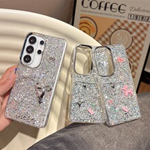 适用三星S25ultra创意S24女新款S25FE滴胶手机壳亮片A35防摔领结